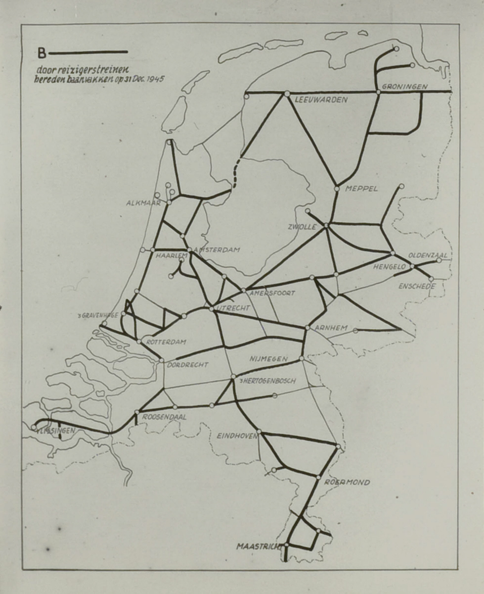 Drie spoorwegkaartjes van Nederland, 1945-1946