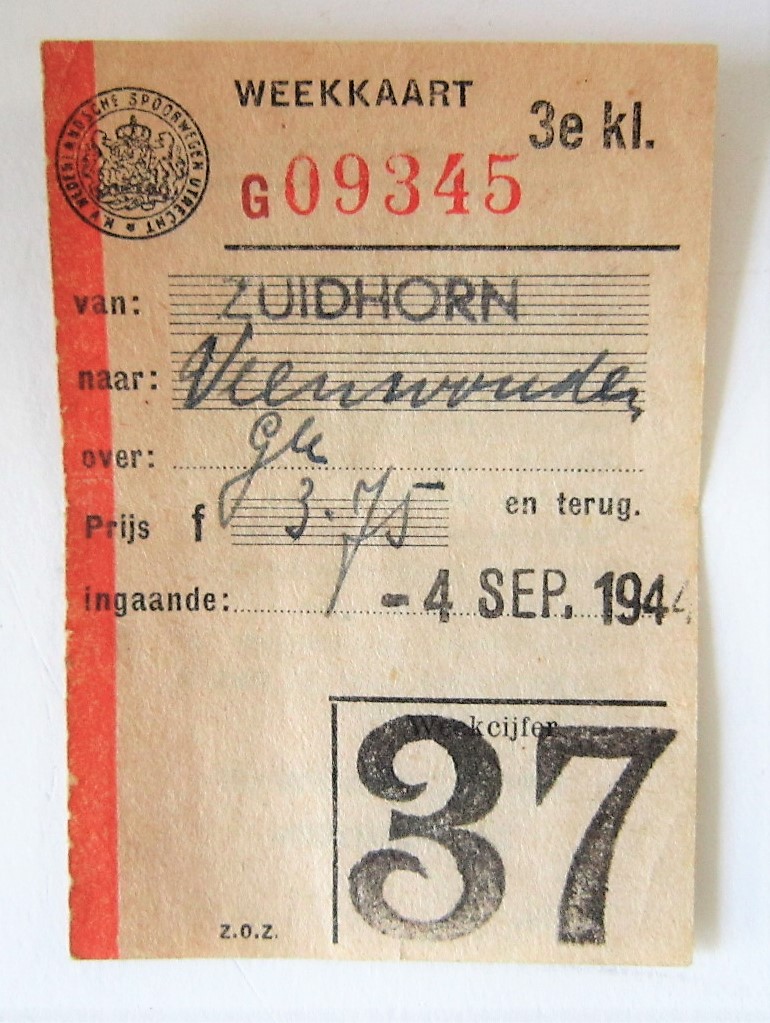 Weekkaart 3e klasse, van Zuidhorn naar Veenwoude, week 37: 4 sep 1944