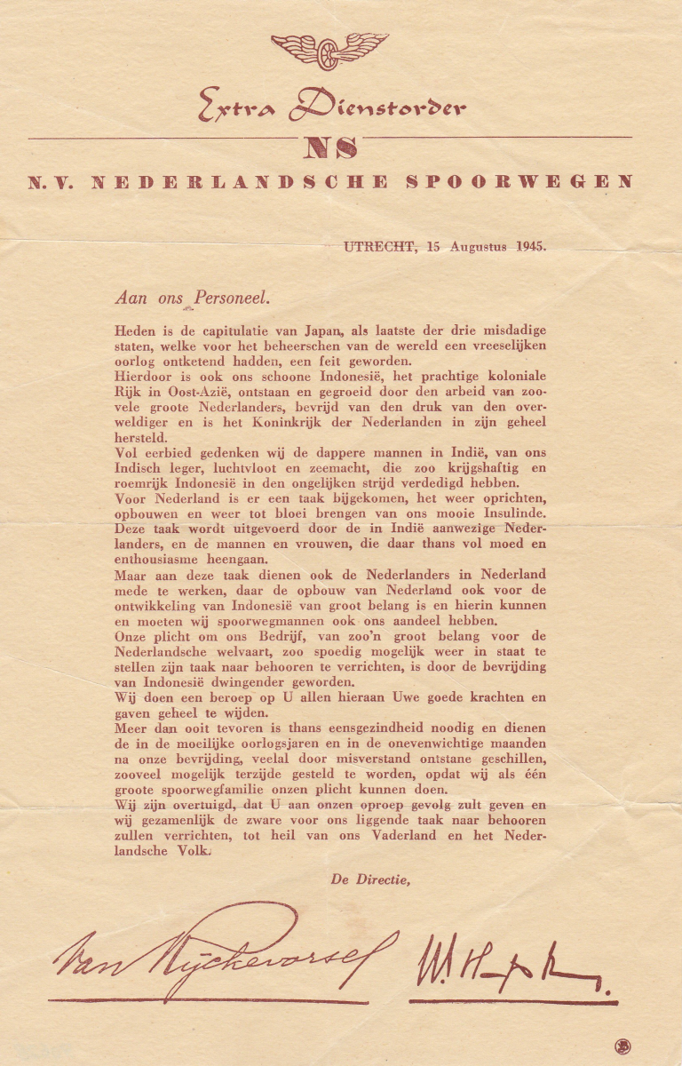 Extra Dienstorder, 15 Augustus 1945